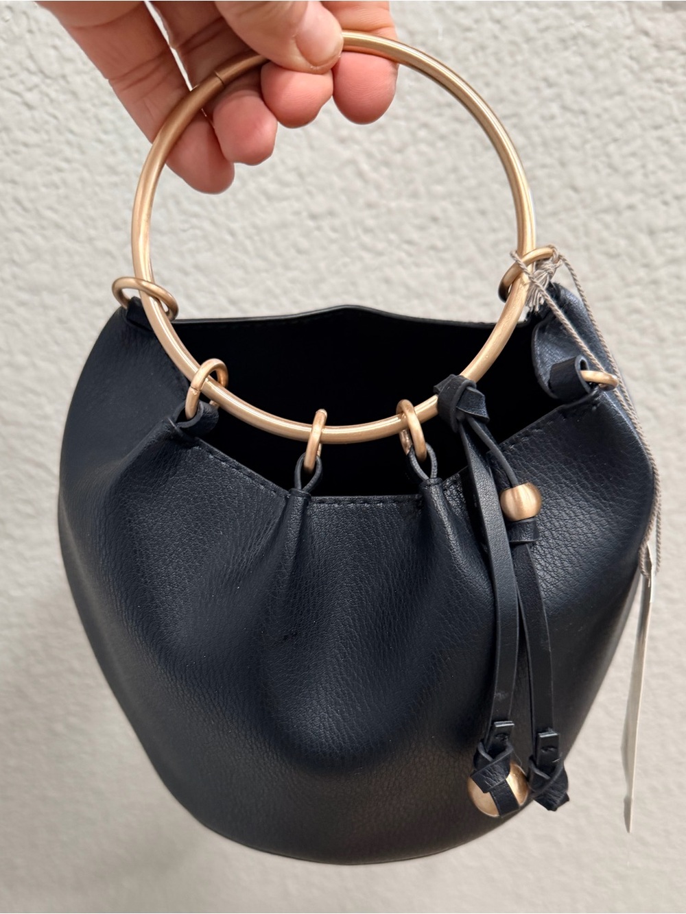 a new day Black Mini Bucket Bag with Gold Ring Handle